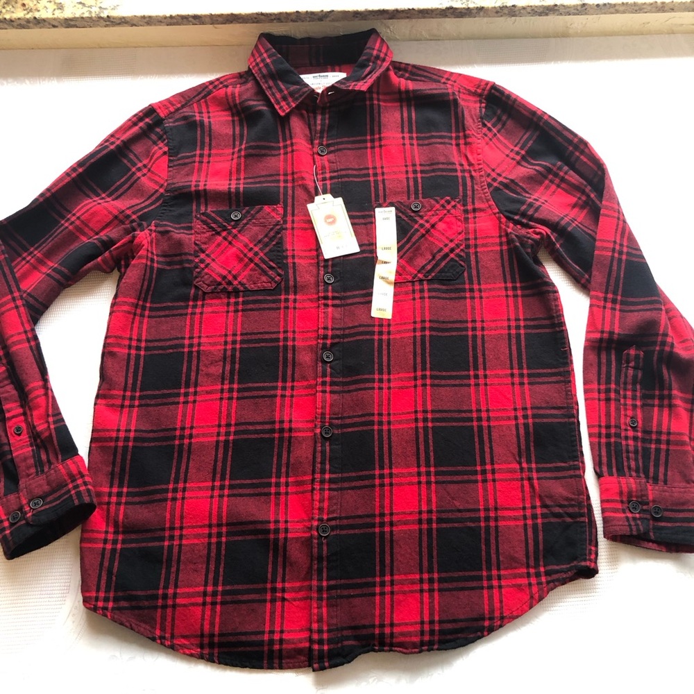 Urban Pipeline Ultimate Flannel Plaid Soft Shirt Black/Red Men’s Size L NWT